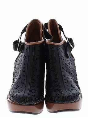 Black Perforated Leather Clog Mules with Buckle
